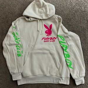 PLAYBOY hoodie tan with neon green and pink lettering